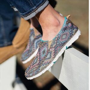 New Twisted X Womens Zero X Slip-On Loafer Multi teal Aztec comfort 6 and 6.5
